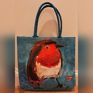 Deborah Donnelly Artist Designer Blue Tote Bag with Bird Design